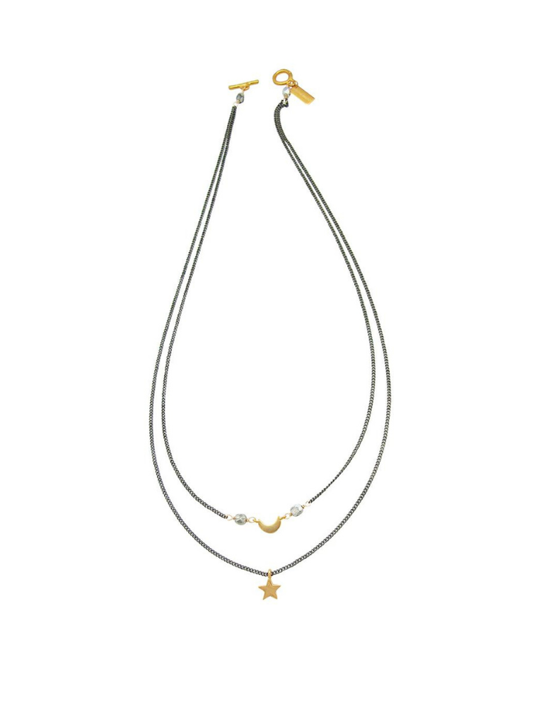 VIVIEN WALSH Star & Crescent Double Chain Necklace
