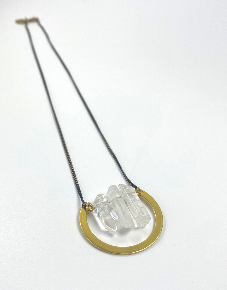 KAIKO STUDIO Quartz Crystal  Brass Circle Necklace