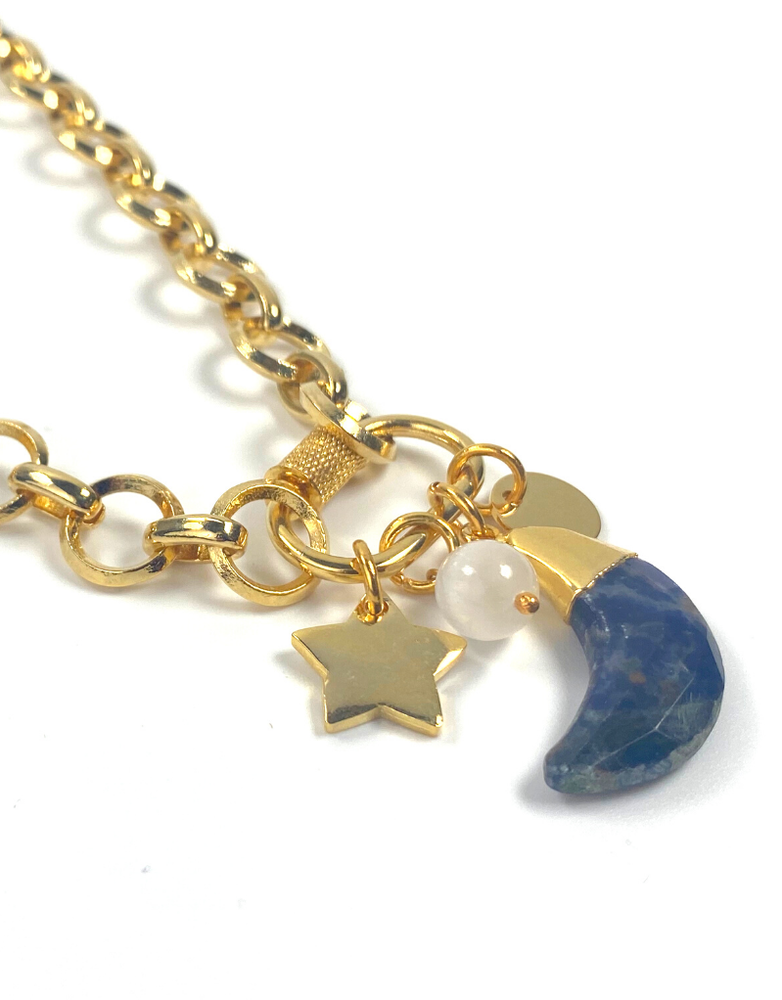 KAIKO STUDIO Chunky Chain  Crystal Necklace - Lapis Lazuli Moon