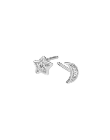 MARY K Silver Pave Moon and Star Stud Earrings