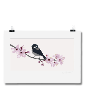 BEX SHELFORD Mounted Print - Coal Tit and Blossom