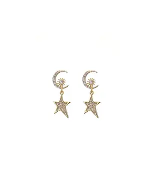 ANGELA D'ARCY Mini Moon and Star Earrings