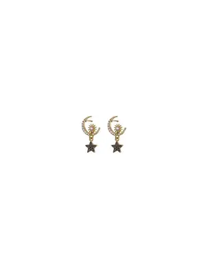 ANGELA D'ARCY Moon and Star Gunmetal Earrings