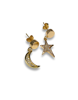 ANGELA D'ARCY Baby Moon and Star Different Earrings