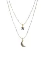 ANGELA D'ARCY Double Layer Moon and Star White Necklace