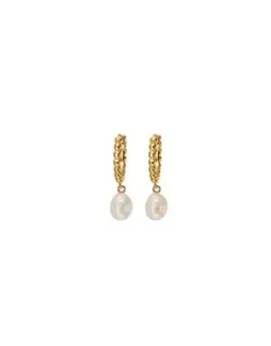 MARY K Gold Huggie Earrings With Pearl Drop