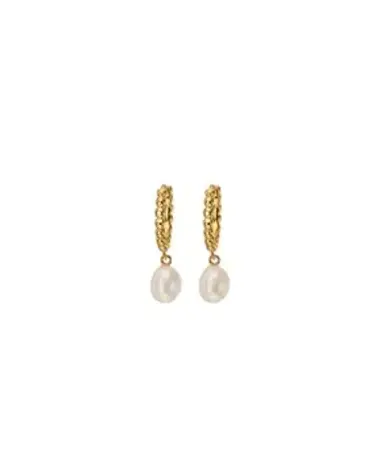 MARY K Gold Huggie Earrings With Pearl Drop