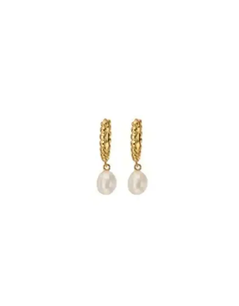 MARY K Gold Huggie Earrings With Pearl Drop