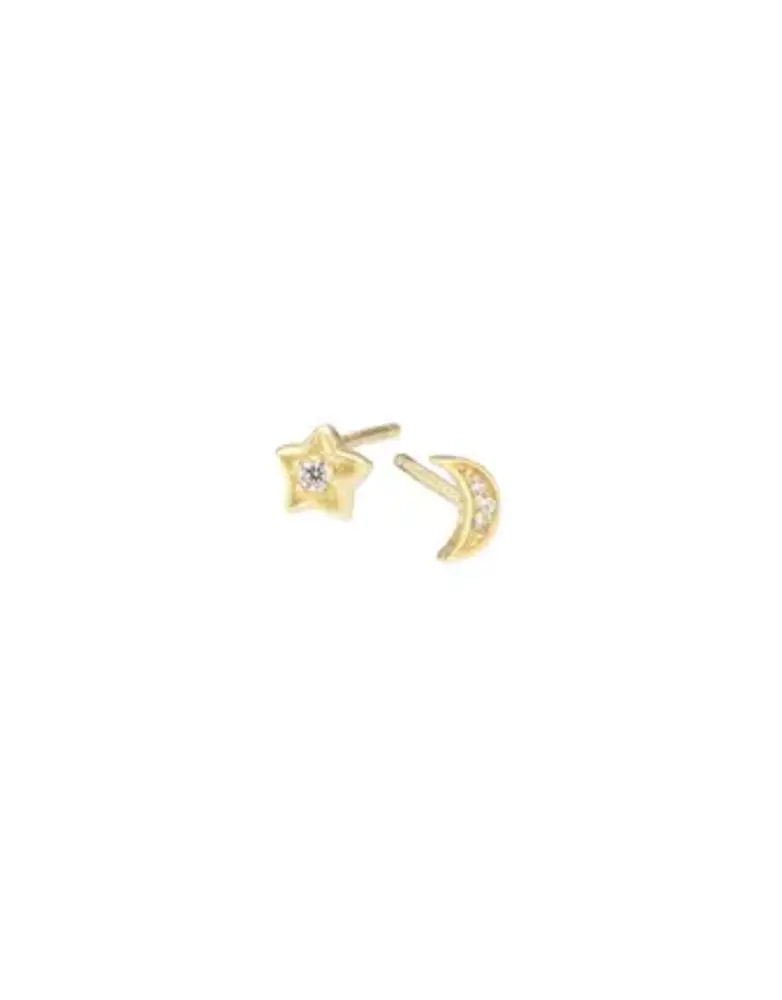 MARY K Gold Pave Moon and Star Stud Earrings