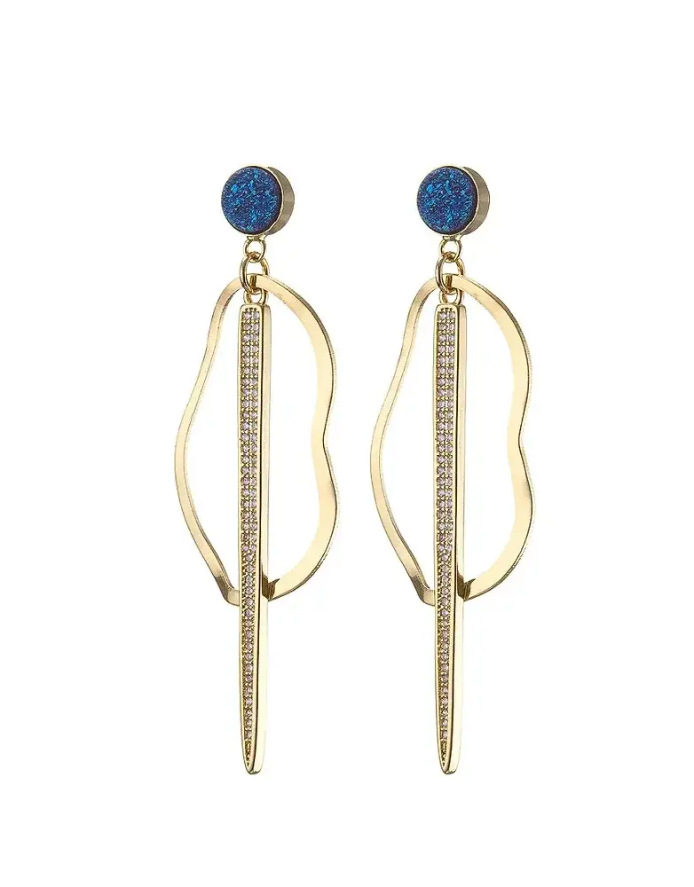 ANGELA D'ARCY Druzy Spike Gold Blue Earrings