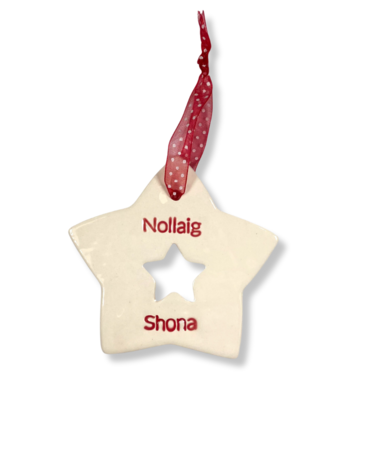 MAPLE TREE POTTERY Ceramic Christmas Decoration - Nollaig Shona Red Star
