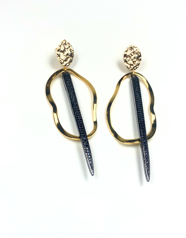 ANGELA D'ARCY Spike Hoop Gunmetal Earrings