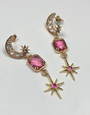 ANGELA D'ARCY Pink Faceted Star and Moon Earrings