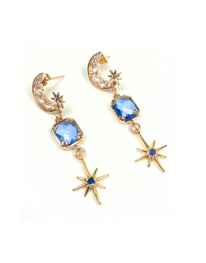 ANGELA D'ARCY Blue Faceted Star and Moon Earrings