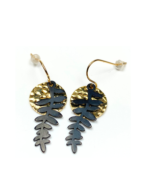 KAIKO STUDIO Black Fern and  Gold Disc Earrings