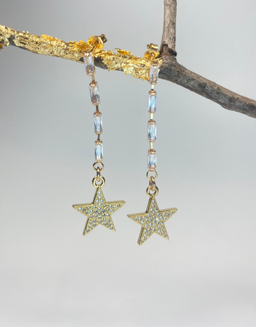 ANGELA D'ARCY Gold Cz Long Baby Star Earrings