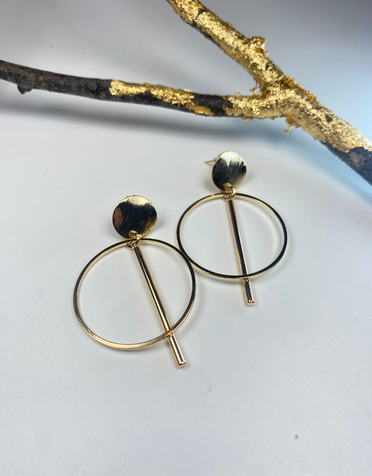 KAIKO STUDIO Gold Geometric Double Circle and Bar Earrings