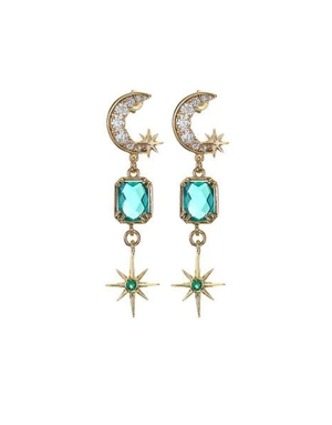 ANGELA D'ARCY Green Faceted Star and Moon Earrings