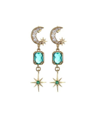 ANGELA D'ARCY Green Faceted Star and Moon Earrings