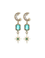 ANGELA D'ARCY Green Faceted Star and Moon Earrings