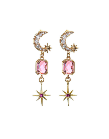 ANGELA D'ARCY Pink Faceted Star and Moon Earrings