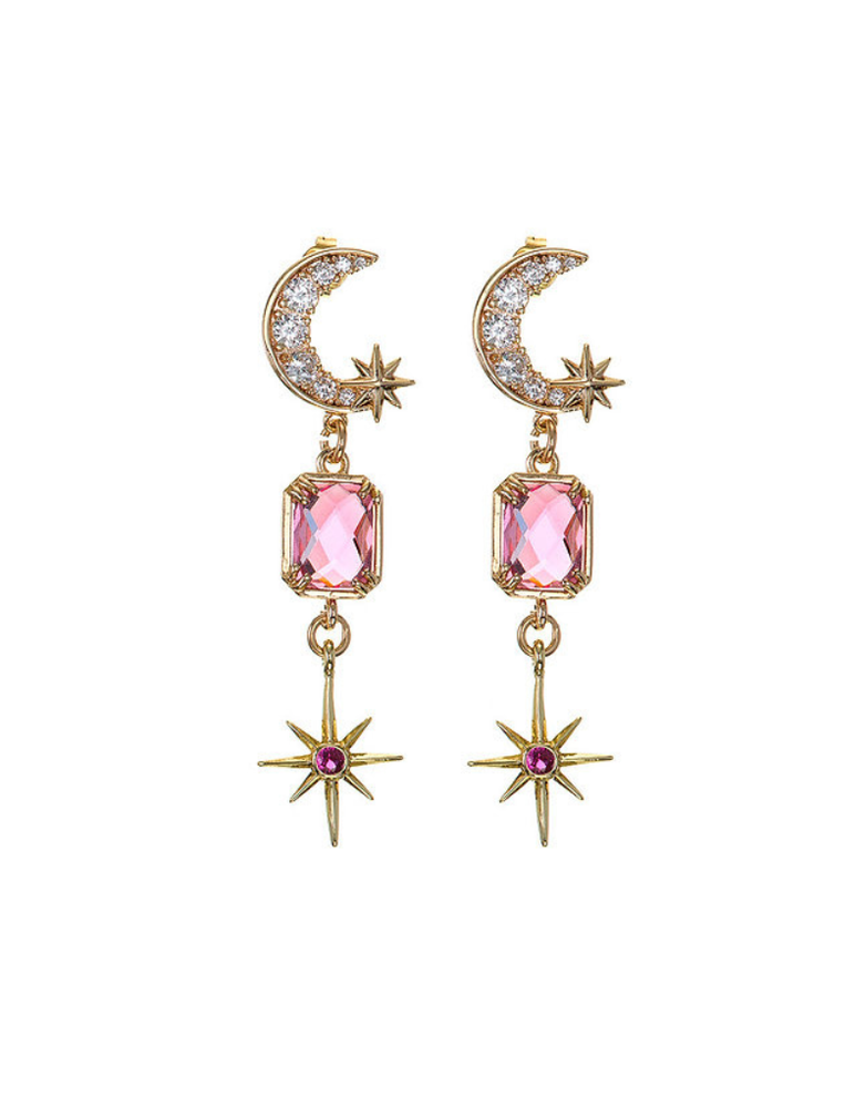 ANGELA D'ARCY Pink Faceted Star and Moon Earrings