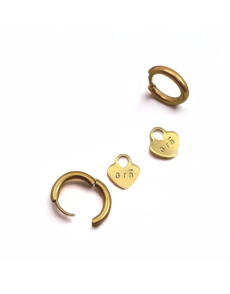 RUDIES AND CO Gold Heart Grá Hoop Earrings