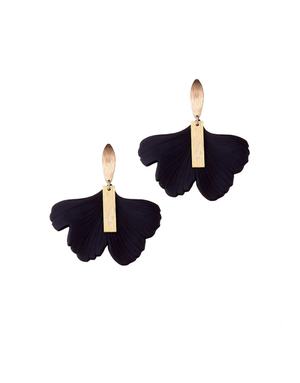 ANGELA D'ARCY Black Gingko Leaf Earrings