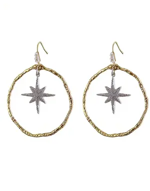 ANGELA D'ARCY Silver Star Hoops Earrings