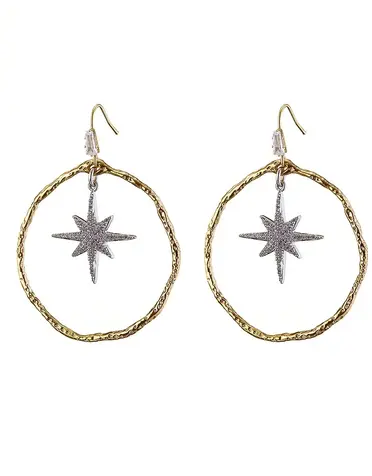 ANGELA D'ARCY Silver Star Hoops Earrings