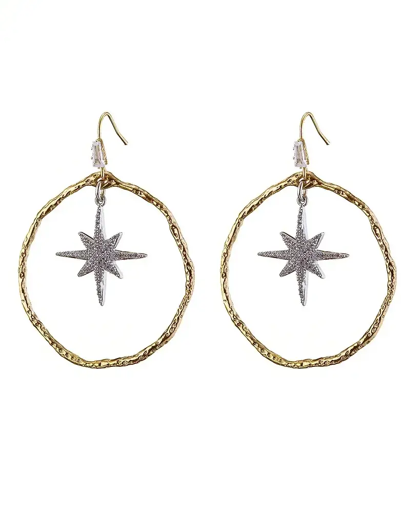 ANGELA D'ARCY Silver Star Hoops Earrings