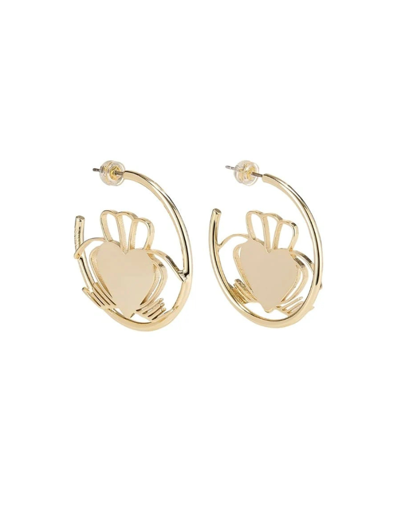 DON'T KILL MY VIBE Earrings - Heart Strong Claddagh Hoops Gold