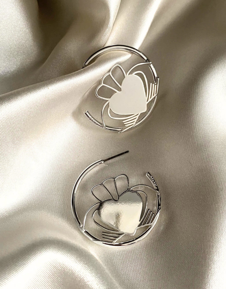 DON'T KILL MY VIBE Earrings - Heart Strong Claddagh Hoops Silver