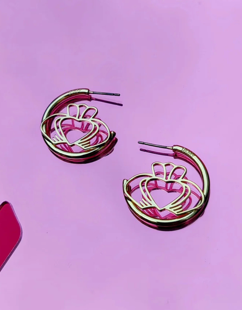DON'T KILL MY VIBE Earrings- Have My Heart Claddagh Hoops Gold