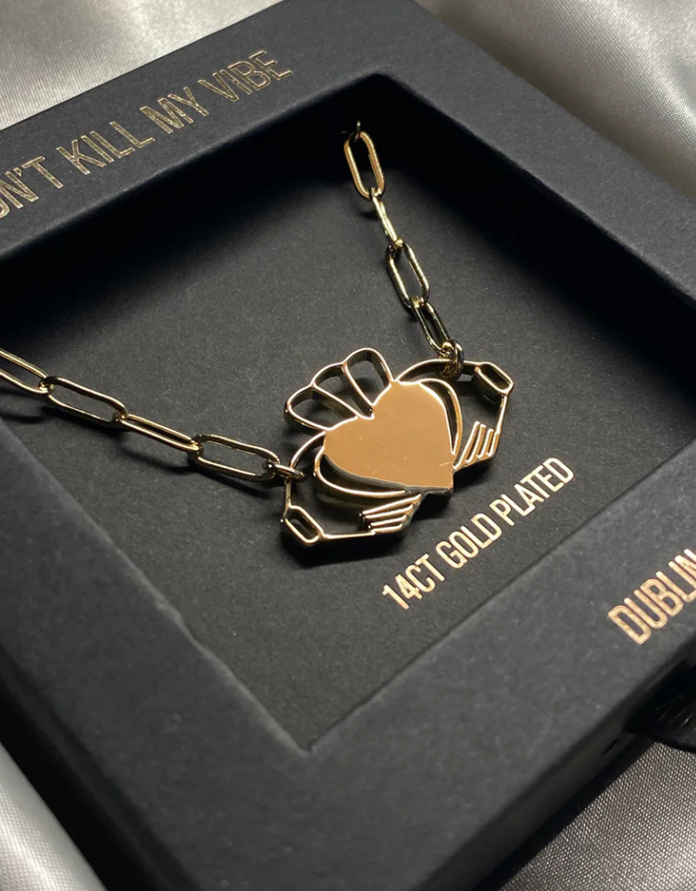 DON'T KILL MY VIBE Necklace - Heart Strong Claddagh Gold