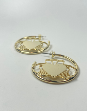 DON'T KILL MY VIBE Earrings - Heart Strong Claddagh Hoops Gold
