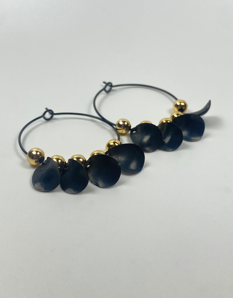KAIKO STUDIO Black Leaf and Bead Hoop Earrings