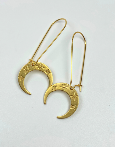 KAIKO STUDIO Brass Stamped Crescent Moon Drop Earrings