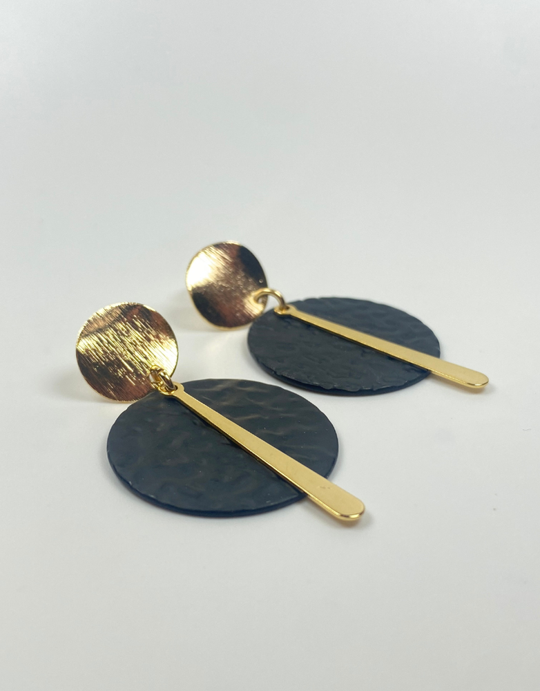 KAIKO STUDIO Black and Gold  Bar Statement Stud Earrings