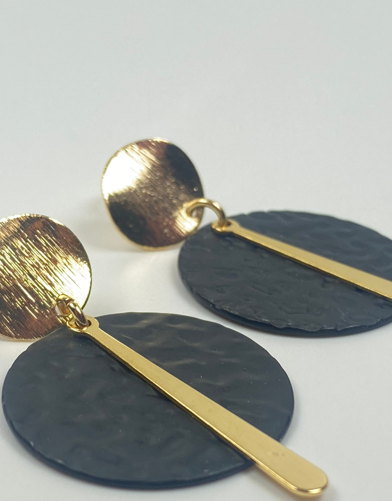 KAIKO STUDIO Black and Gold  Bar Statement Stud Earrings