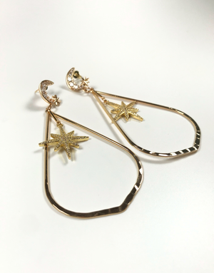 ANGELA D'ARCY Teardrop Gold Star and Moon Earrings