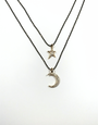 ANGELA D'ARCY Double Layer Moon and Star Black Necklace