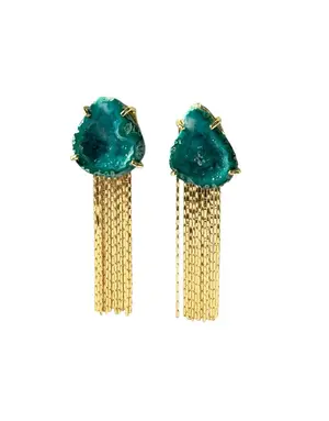 ARIA-V Green Geode Tassel Earrings