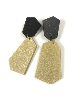 STUDIO CANTY Visby Dangle Earrings - Glitter Black & Gold Sparkle