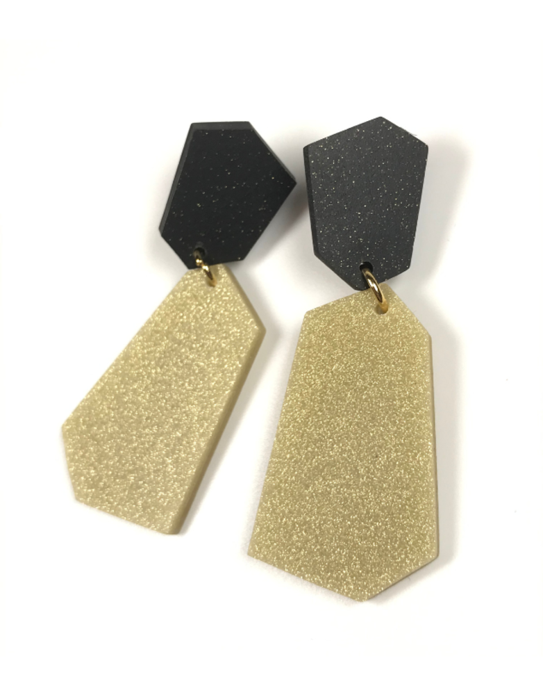 STUDIO CANTY Visby  Dangle Earrings - Glitter Black & Gold Sparkle