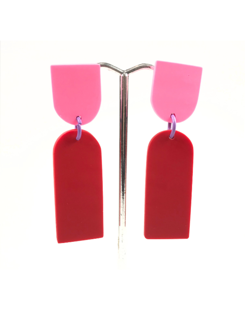 STUDIO CANTY Matilda Dangle Earrings- Bright Pink & Red