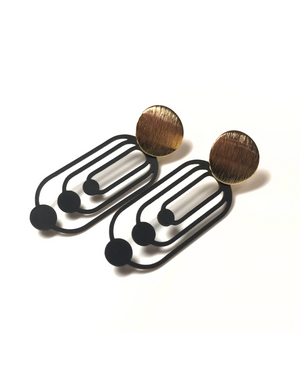 KAIKO STUDIO Black and Gold Art Deco Stud Earrings