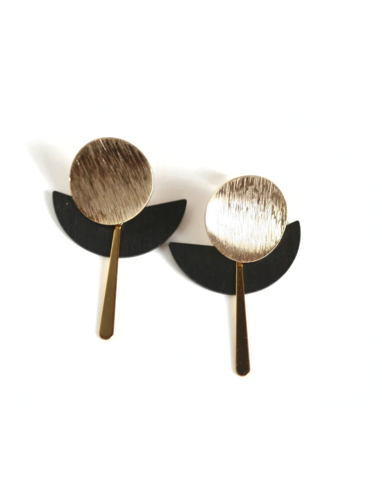 KAIKO STUDIO Black Semi Circle & Gold Bar Art Deco Stud Earrings