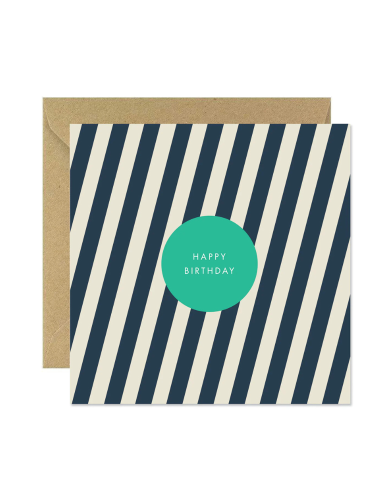 BOLD BUNNY Card - Happy Birthday Navy Stripes