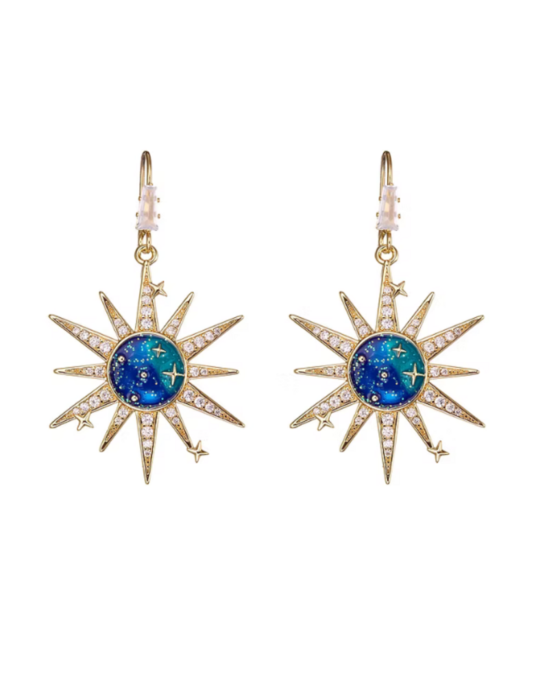 ANGELA D'ARCY Blue Celestial Sunburst Earrings